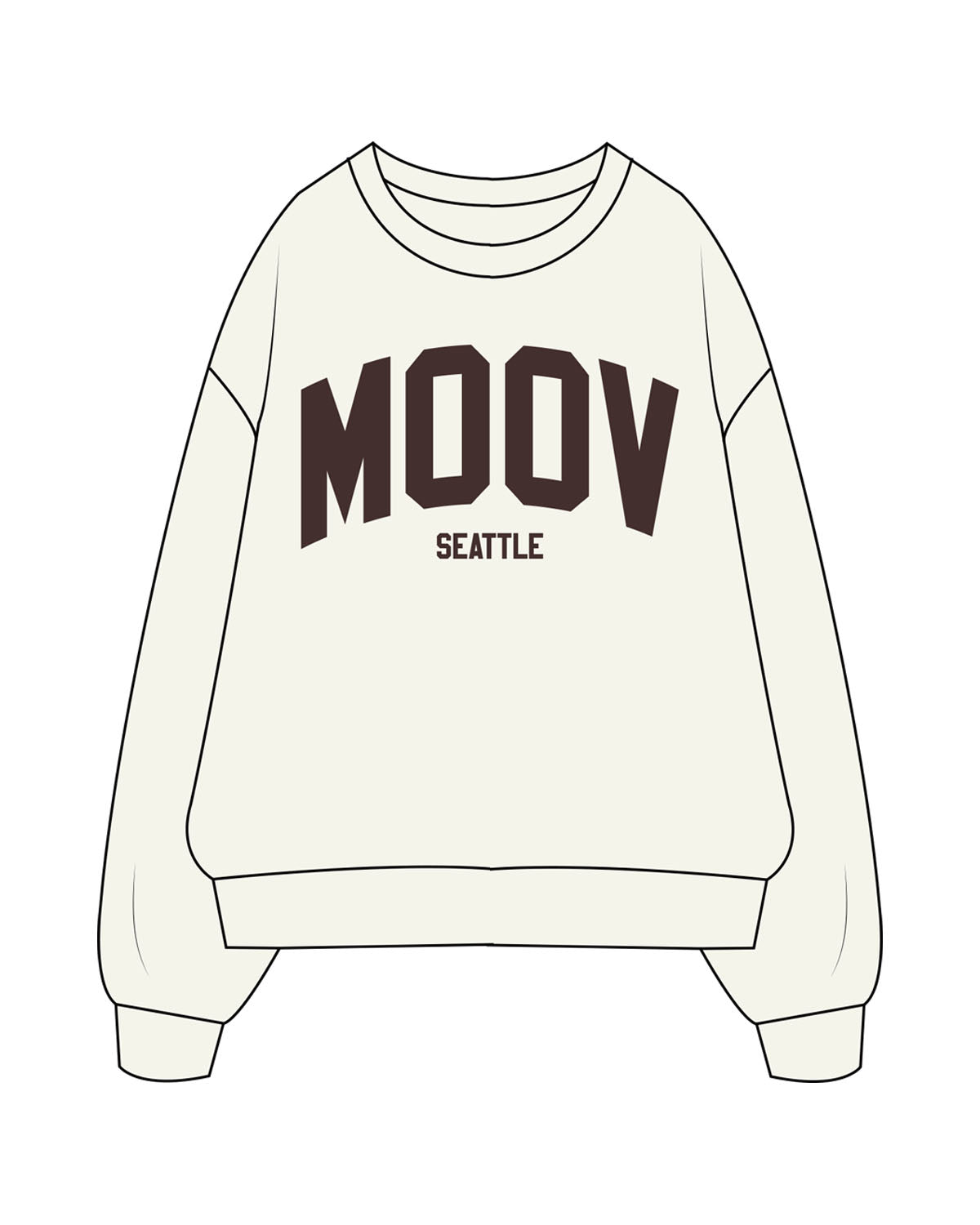 The Mens Crewneck - Butter - Moov Seattle - Center Chest Stacked - Printed - Old Burgendy