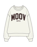 The Mens Crewneck - Butter - Moov Seattle - Center Chest Stacked - Printed - Old Burgendy