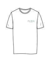 The Womens Tee - White - Playa Kitchen - Left Chest Stacked & Center Back Stacked - Printed - Light Blue