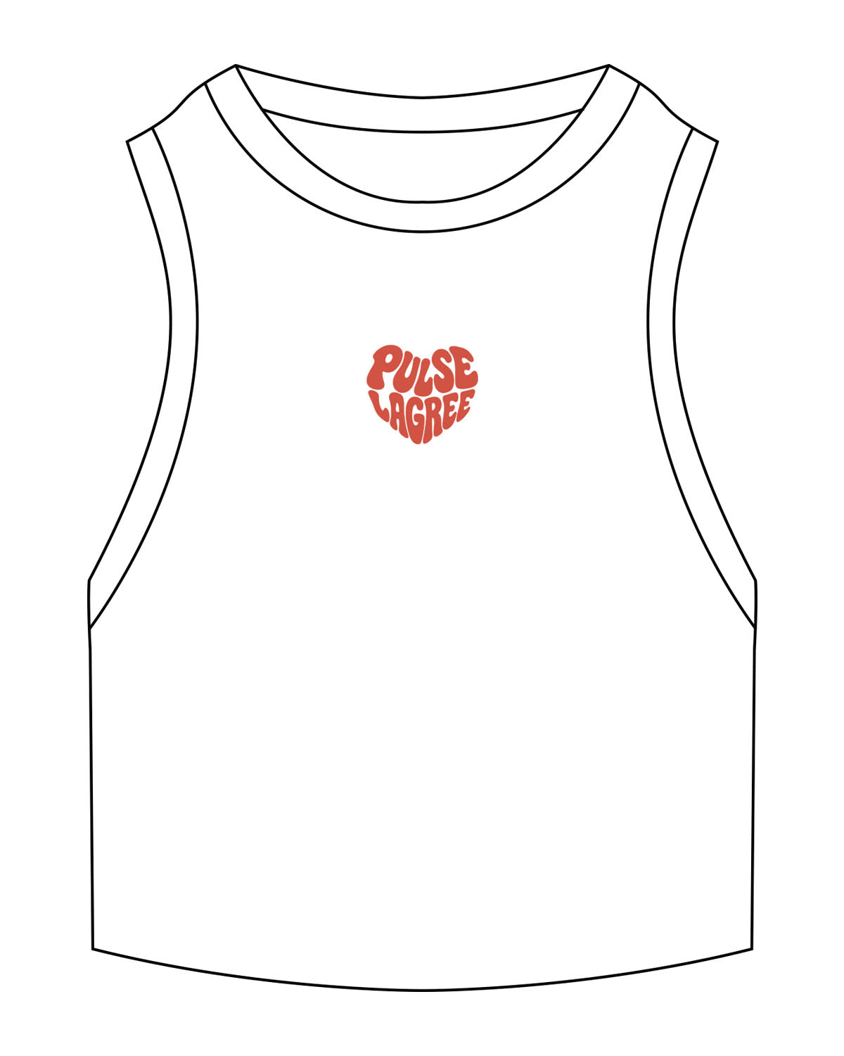 The Ribbed Crop Tank - White - Pulse Lagree Fitness - Center Chest "HEART" - Embroidered - Red Orange