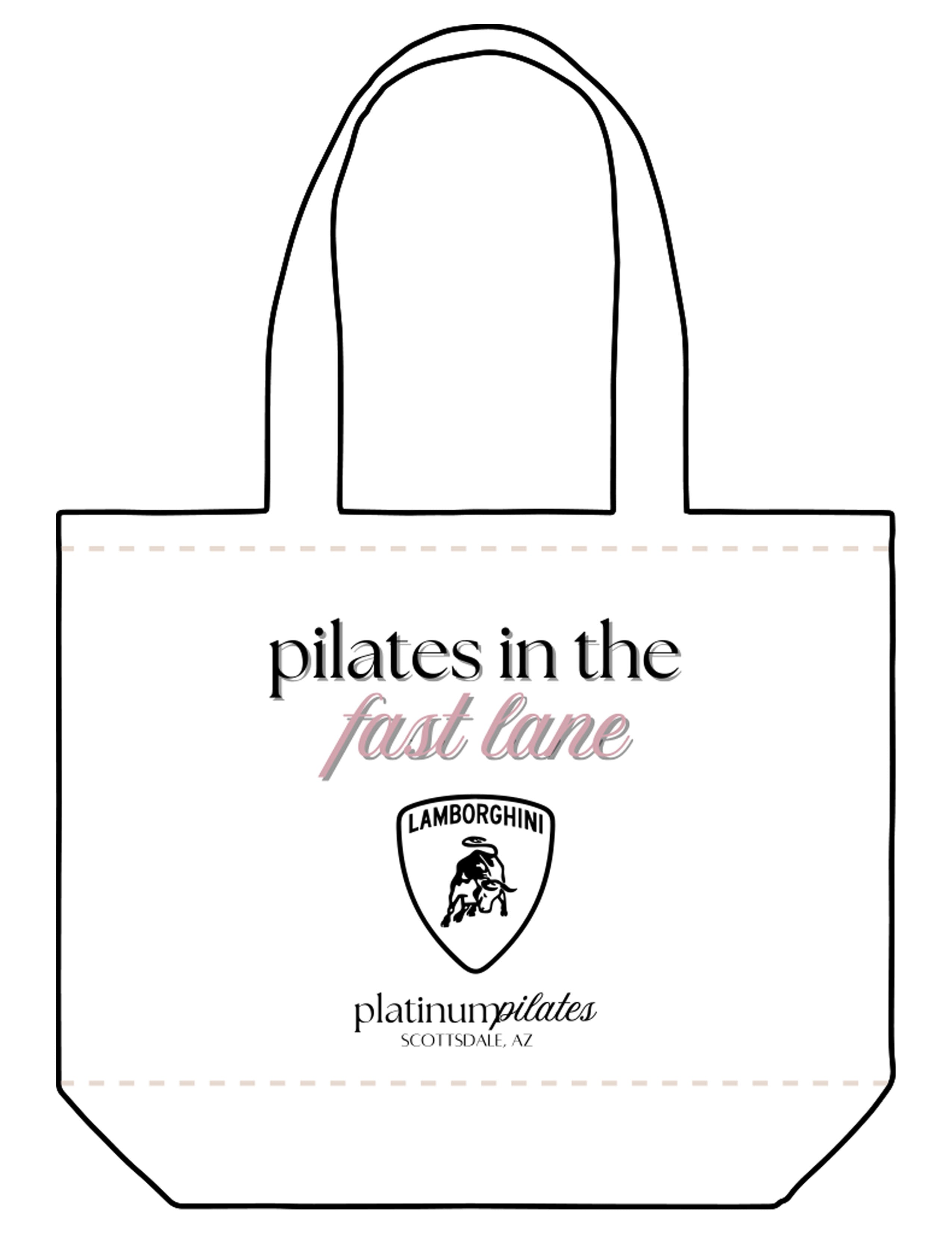 The Tote Bag - White - Platinum Pilates - Front Full Body - Printed - Full Color