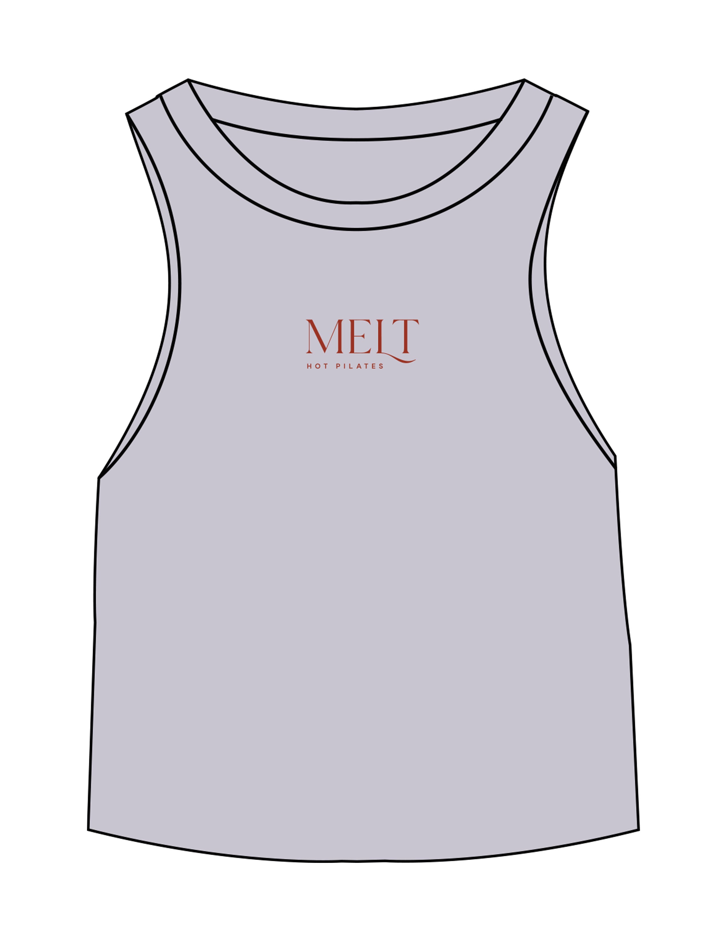 The Micro Rib Racer Crop - Heather - Melt Hot Pilates - Center Chest Stacked - Printed - Maroon