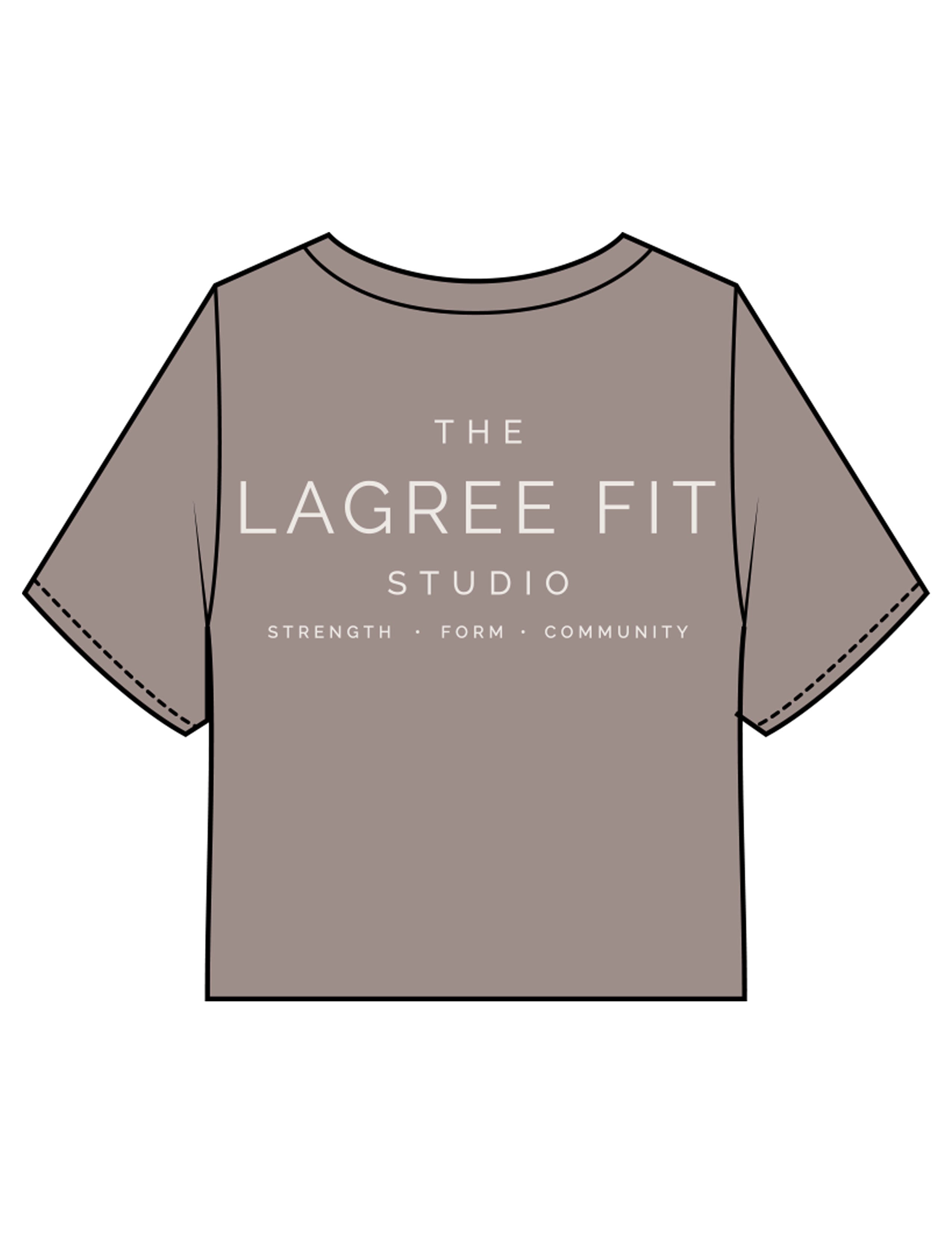 The Heavyweight Crop Tee - Washed Gray - Lagree Fit Studio - Left Chest & Back Stacked - Printed - Bone