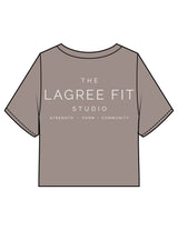 The Heavyweight Crop Tee - Washed Gray - Lagree Fit Studio - Left Chest & Back Stacked - Printed - Bone