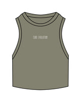 The Ribbed Crop Tank - Eucalyptus - Core Evolution - Center Chest - Embroidered - White