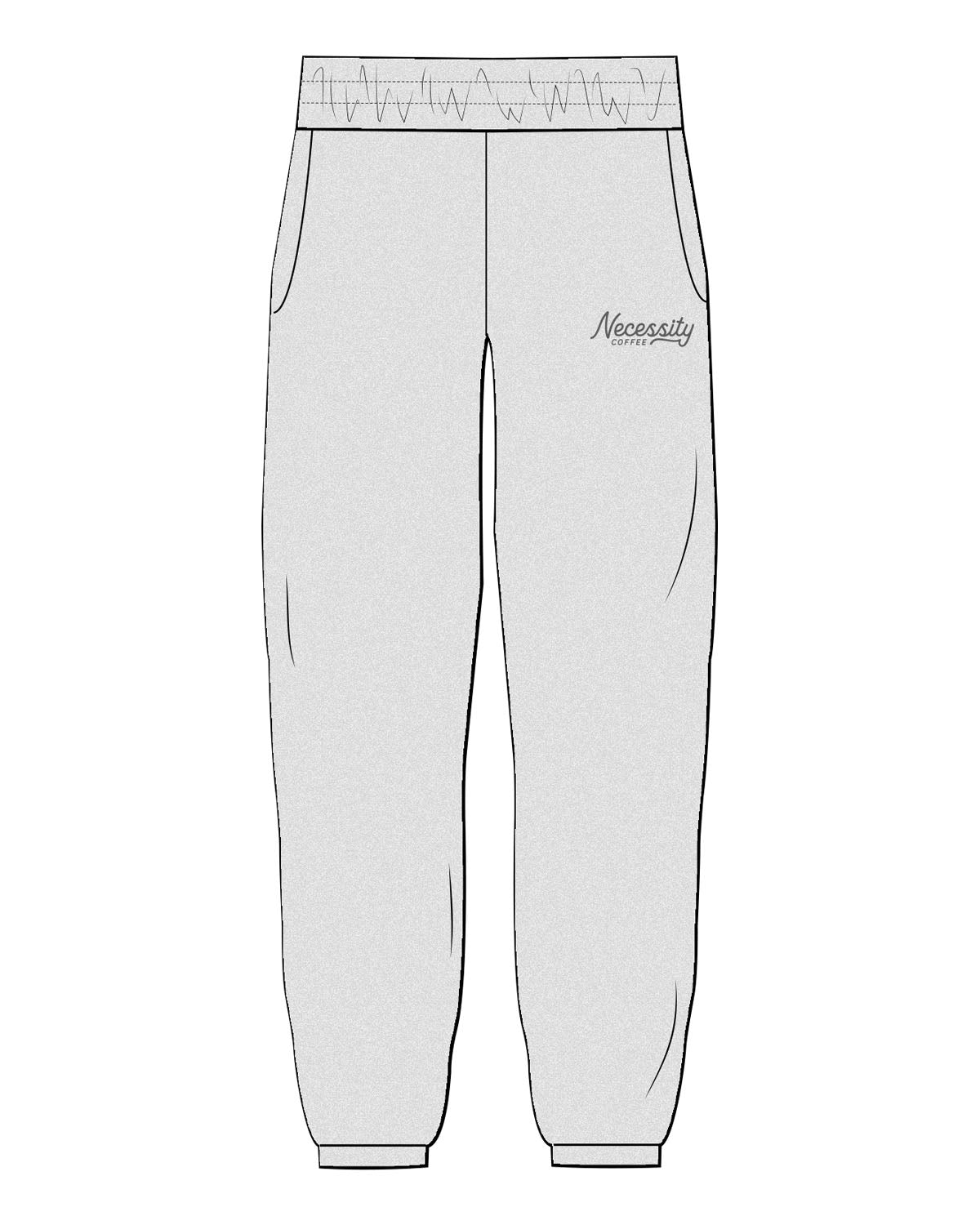 The Womens Sweatpants - Heather - Necessity Coffee - Left Leg - Printed - Charcoal