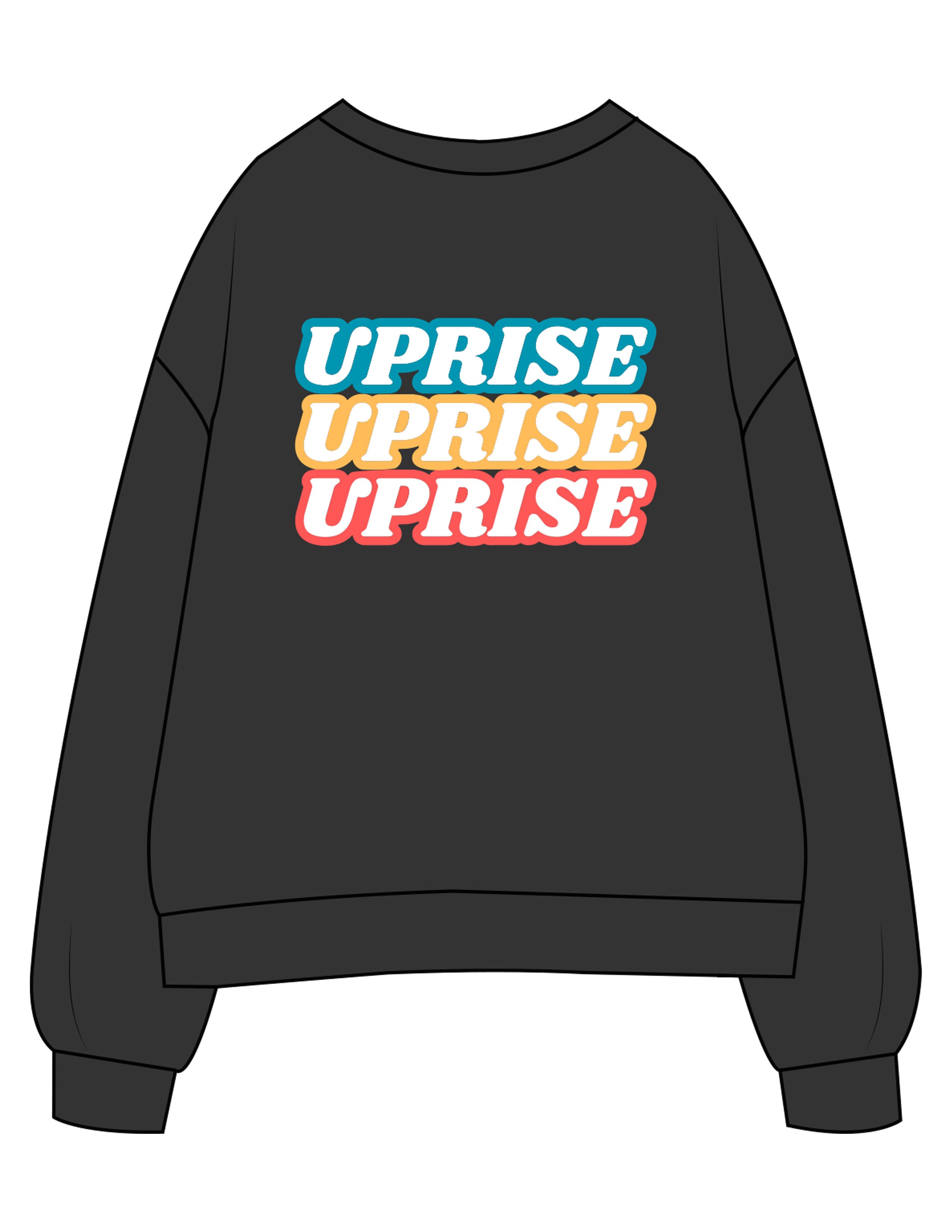The Womens Crewneck - Washed Black - Uprise Hot Yoga - Back Stacked - Printed - Full Color