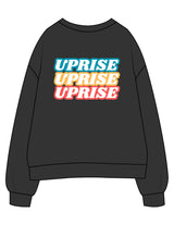The Womens Crewneck - Washed Black - Uprise Hot Yoga - Back Stacked - Printed - Full Color