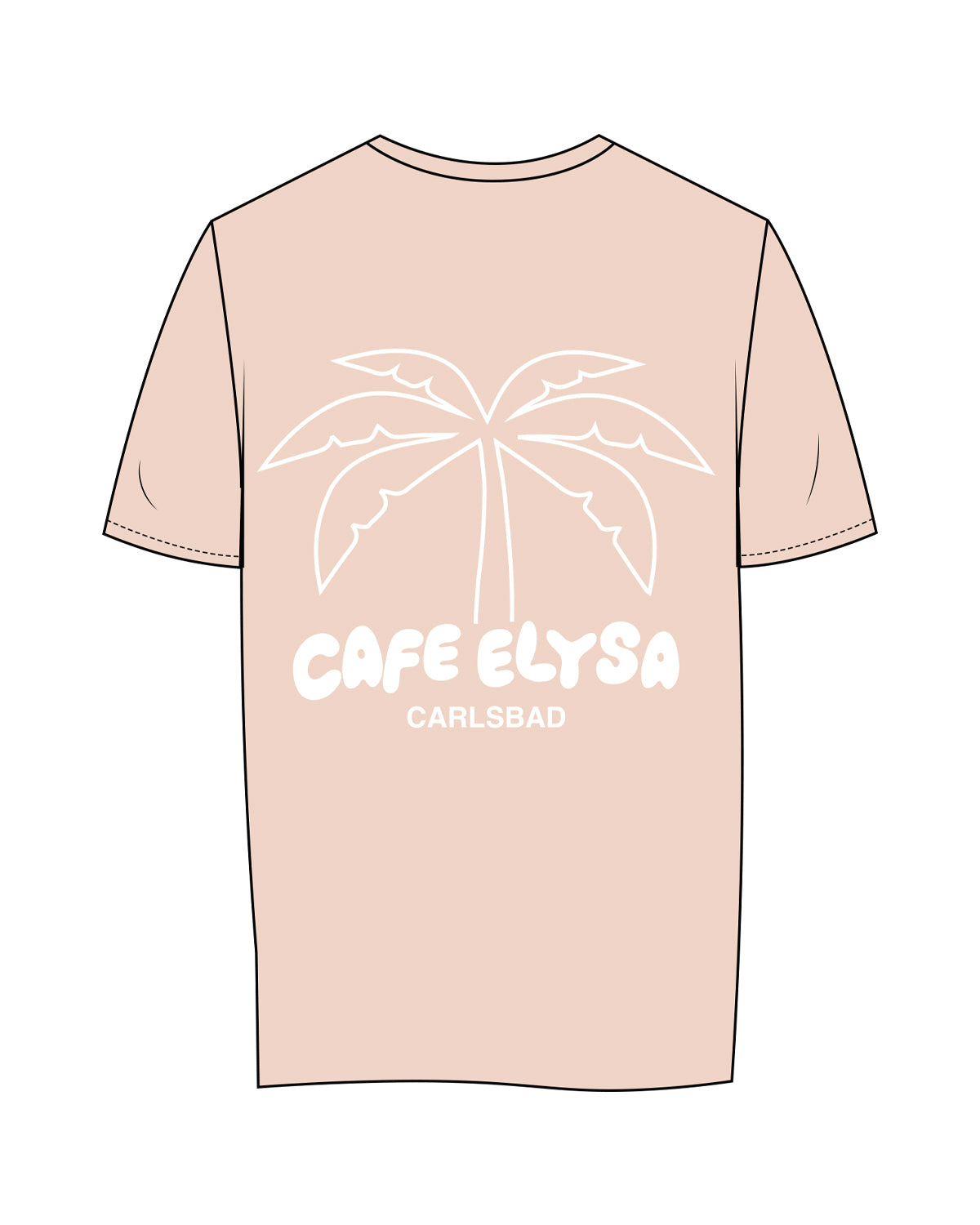 The Womens Tee - Pale Pink - Cafe Elysa - Left Chest & Center Back - White