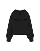 The Womens Sueded Crewneck - Black - Wicked Core - Center Chest - Printed - Tone on Tone