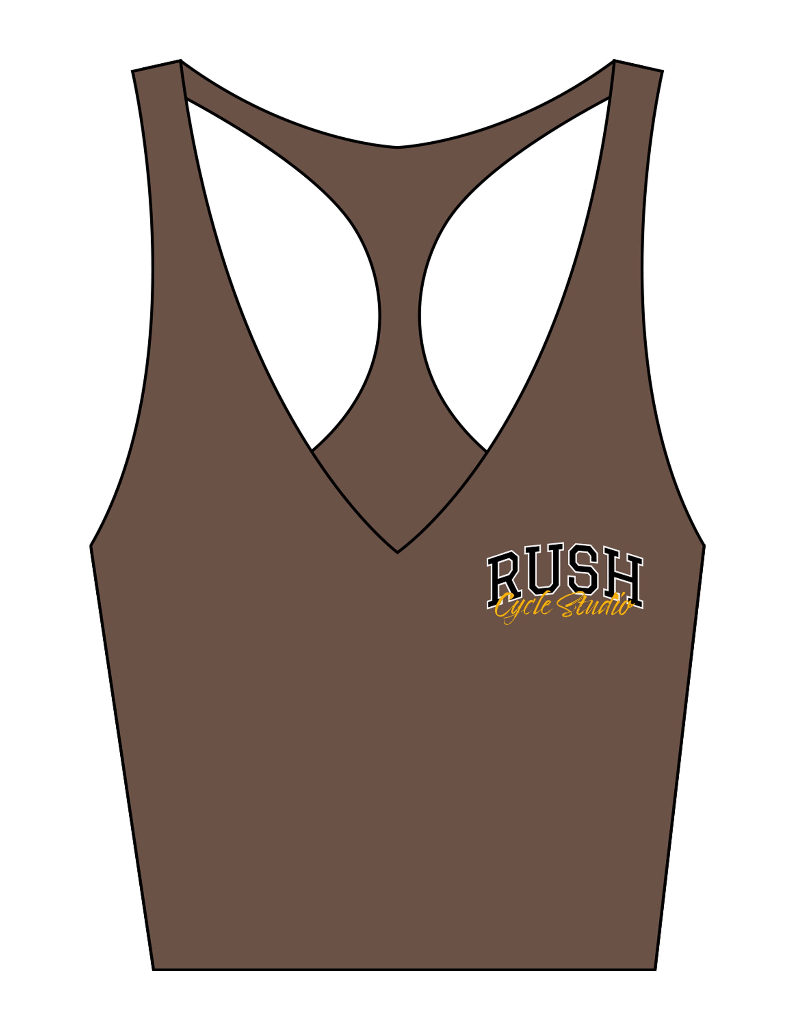 The Racer Tank - Cafe - Rush Cycle Studio - Left Chest Stacked - Printed - Full Color