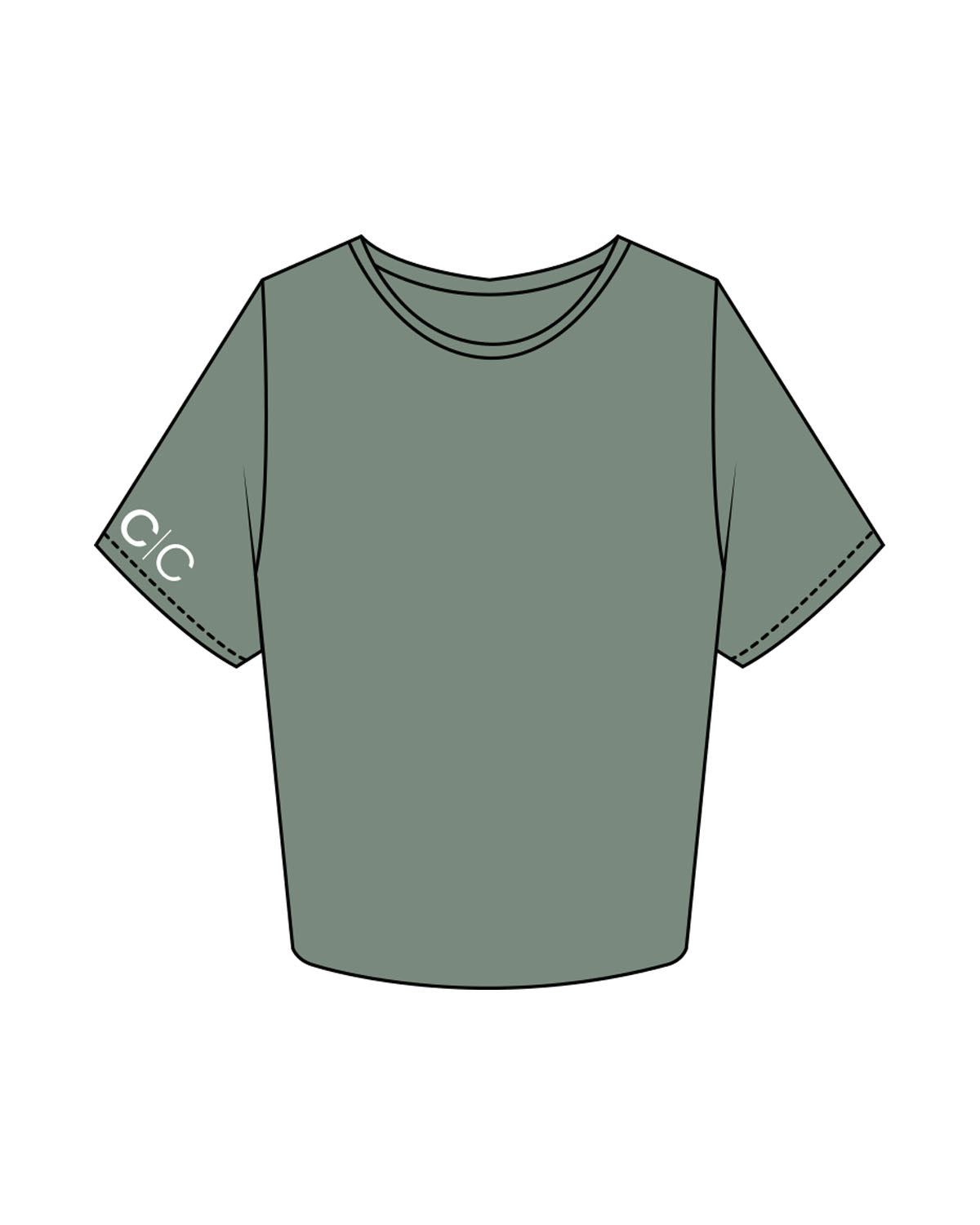 The Crop Tee - Sage - Core Collective - Right Sleeve - Printed - White