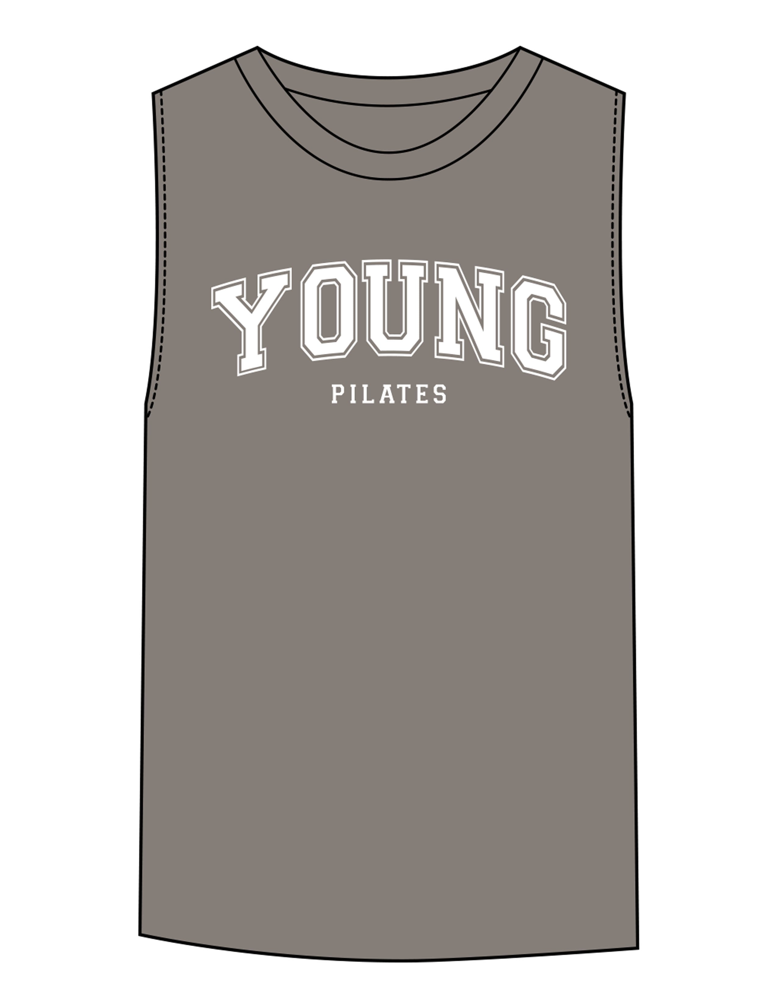 The Womens Heavyweight Tank - Washed Gray - YP - Center Chest Stacked & Back Neckline - Printed - White