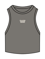The Ribbed Crop Tank - Washed Gray - Sense Pilates - Center Chest Stacked - Embroidered - Off White