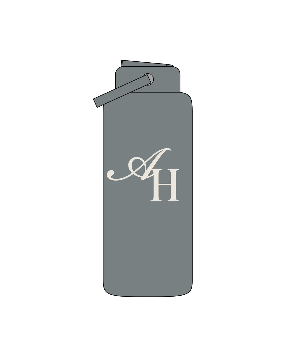 The Wide Mouth Water Bottle - Charcoal - Activate House - Center Body - Printed - Off White