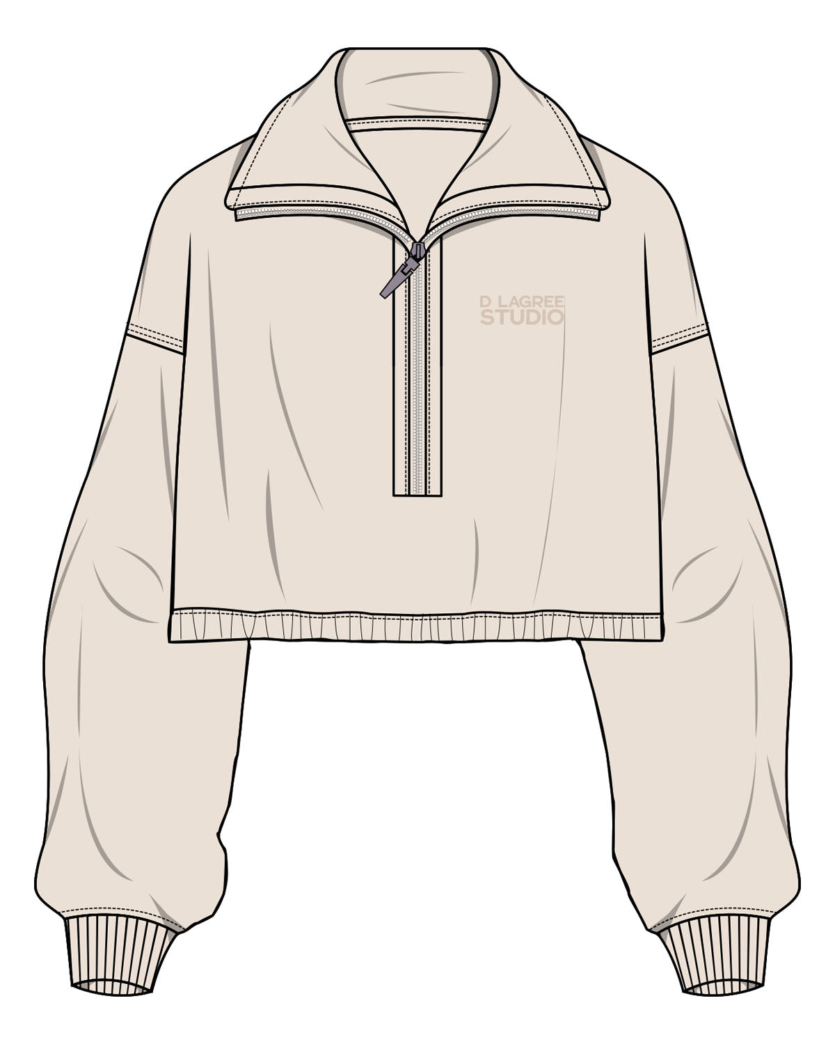 The Suede 1/2 Zip - Latte - D Lagree - Left Chest Stacked - Embroidered - Tone on Tone