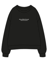 The Womens Crewneck - Black - Pilates Plus PB - Center Chest Stacked & Black Oval Stacked - Printed - White
