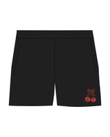 The Womens Sweat Shorts - Black - Viva Lagree - Left Leg Corner - Printed - Red
