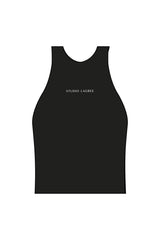 The High Neck Racer Tank - Black - Studio Lagree - Center Chest & Center Back - Printed - White