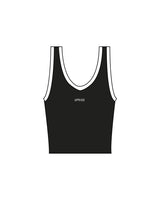 The Piped 3/4 Crop Tank - Black - Uprise Hot Yoga - Center Chest - Printed - White