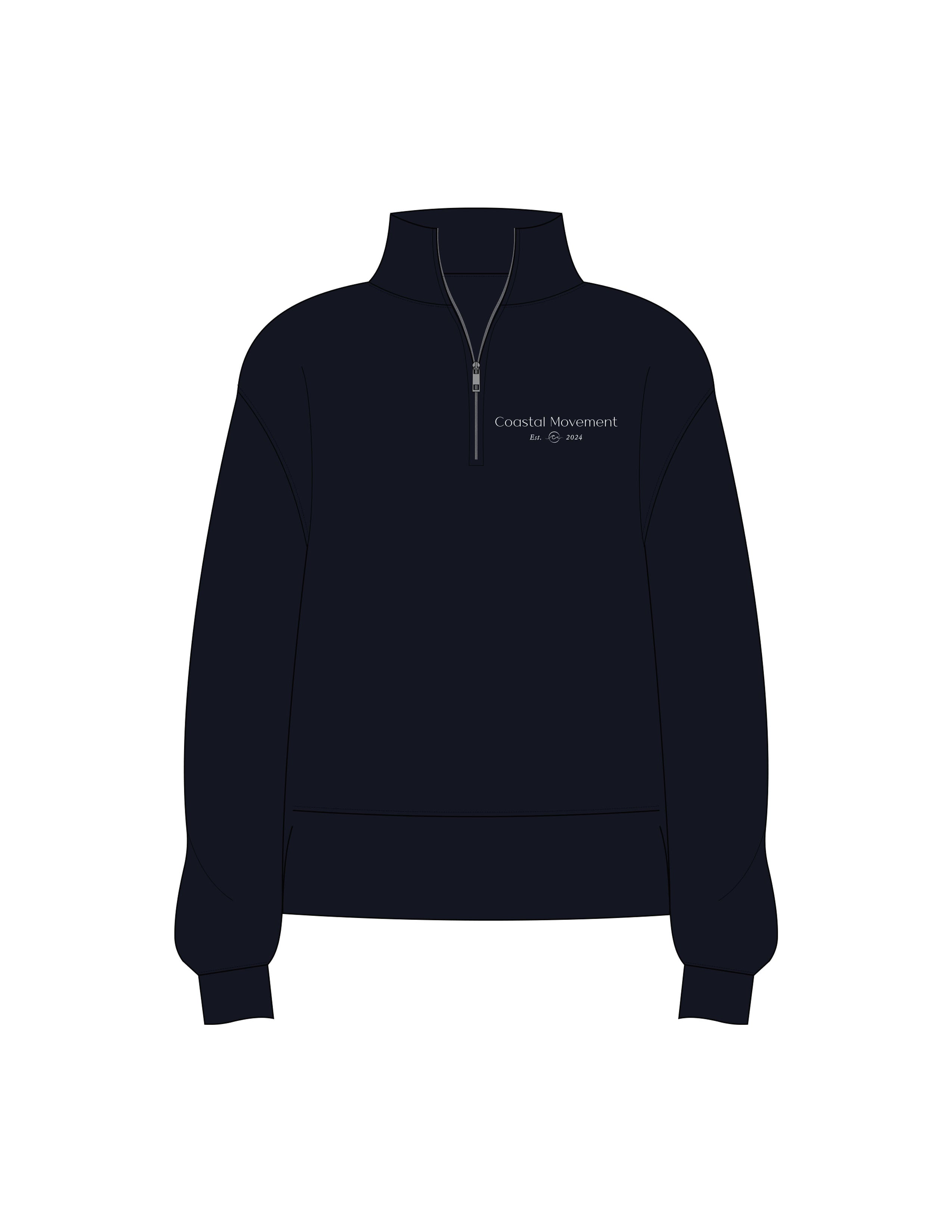The Mens 1/4 Zip - Navy - Coastal Movement - Left Chest Stacked - Embroidered - White
