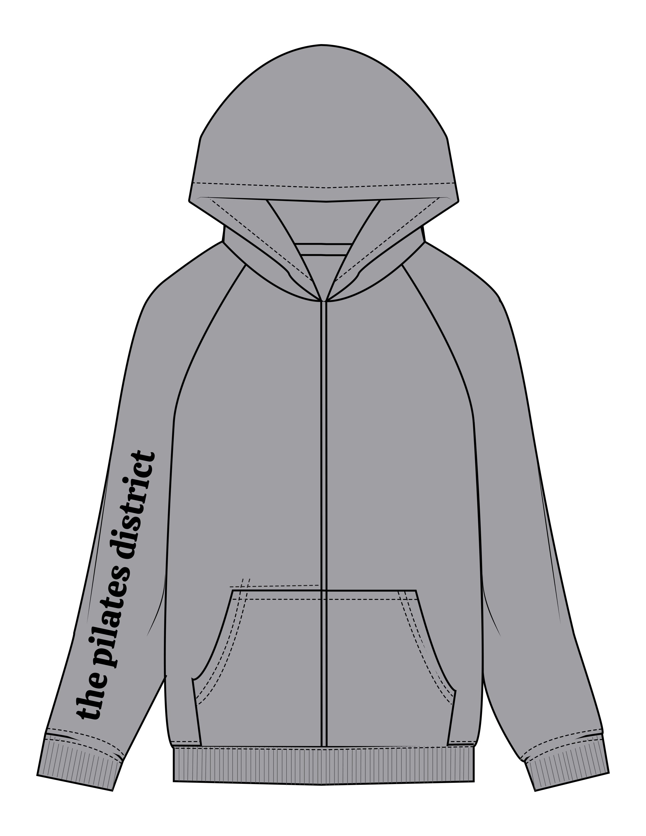 The Recycled Unisex Zip Hoodie - Heather - THE PILATES DISTRICT - Right Sleeve - Printed - Black