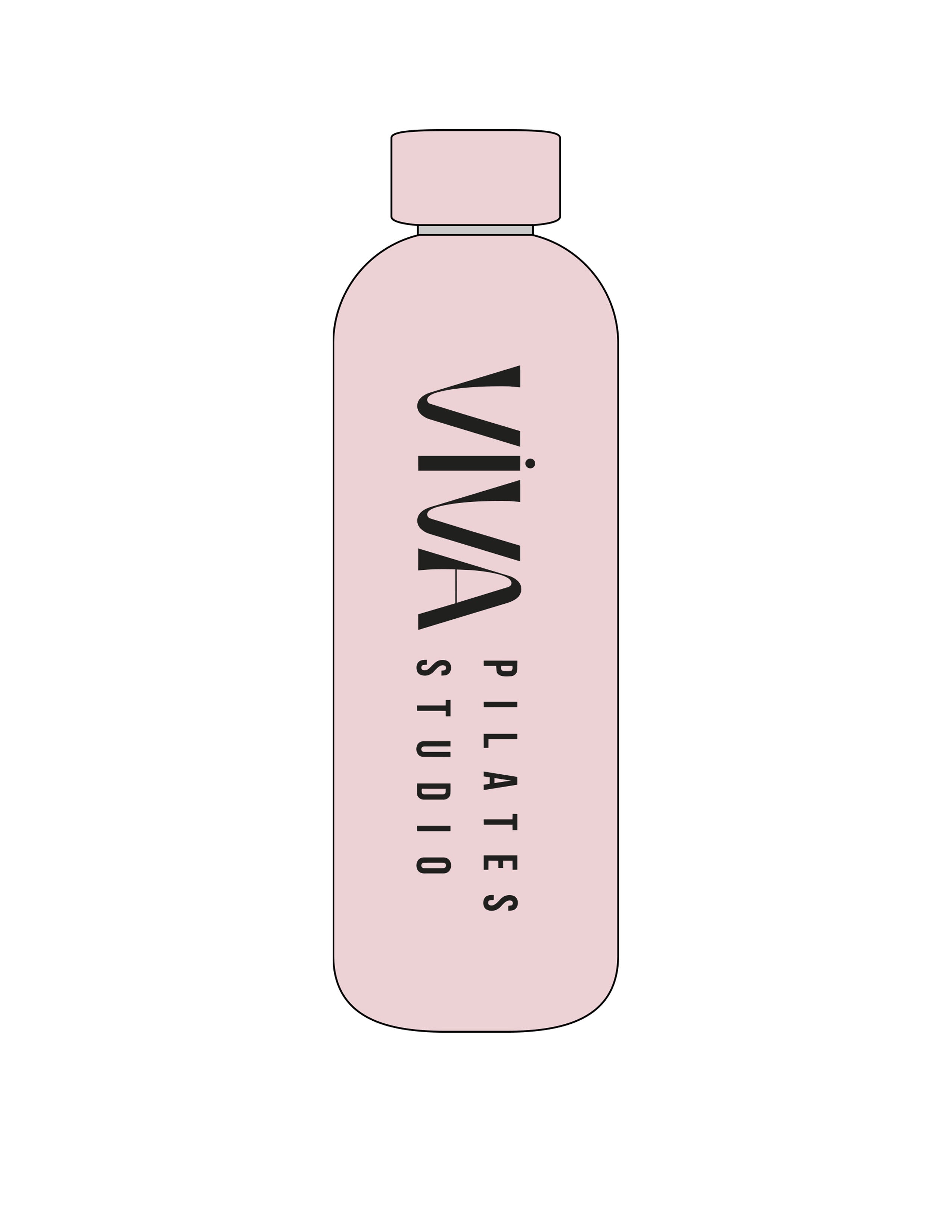 The Water Bottle - Pink - Viva Pilates - Center Body Vertical - Printed - Black