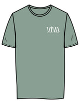The Womens Tee - Sage - Viva Pilates - Left Chest Stacked - Printed - White