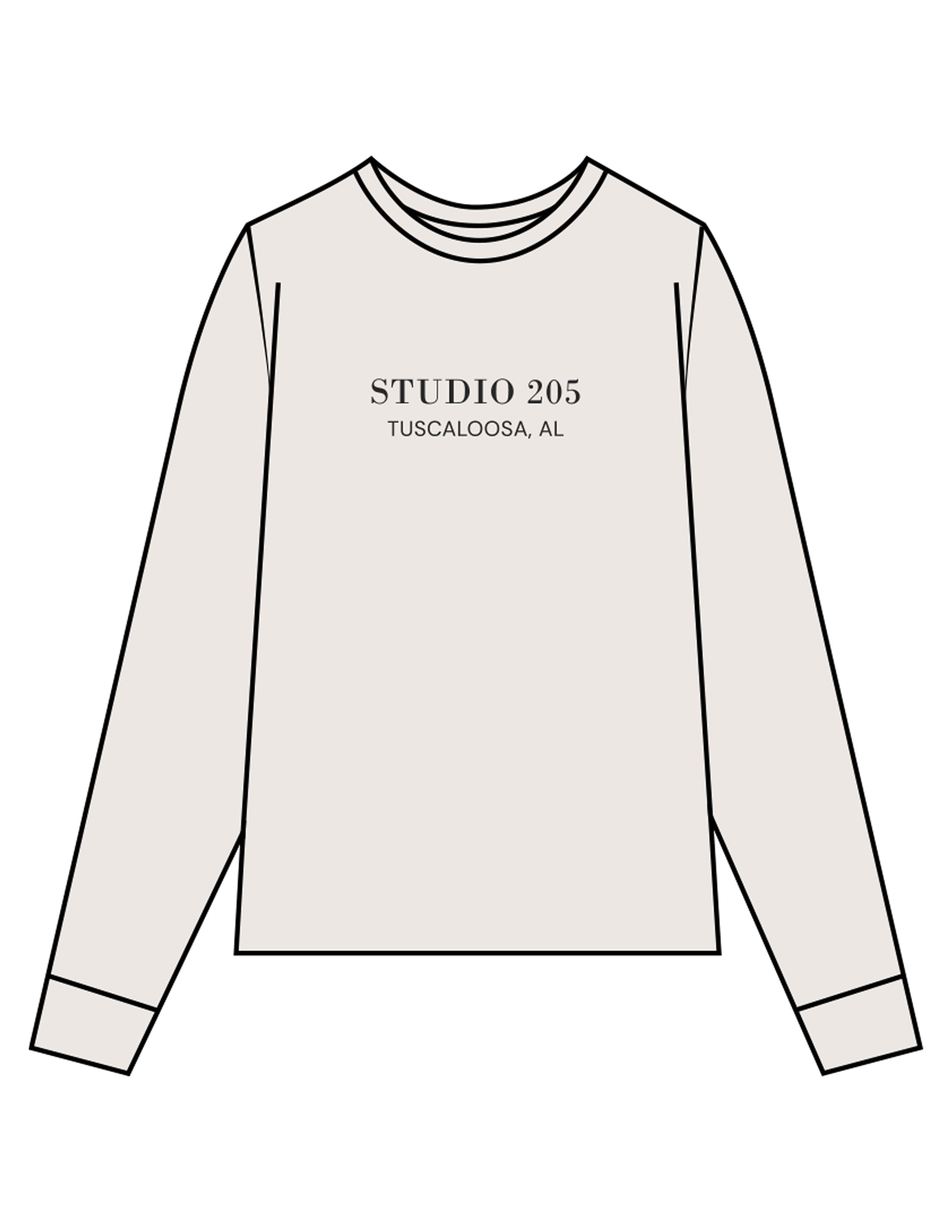 The Mens Long Sleeve - Bone - Studio 205 - Chest Stacked & Back Stacked - Printed - Charcoal