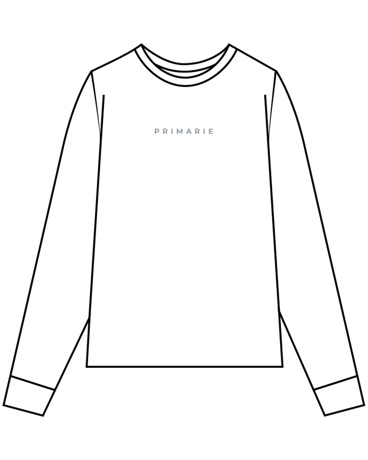 The Womens Oversized Long Sleeve - White - Primarie Pilates - Center Chest & Back Stacked - Printed - Blue Gray