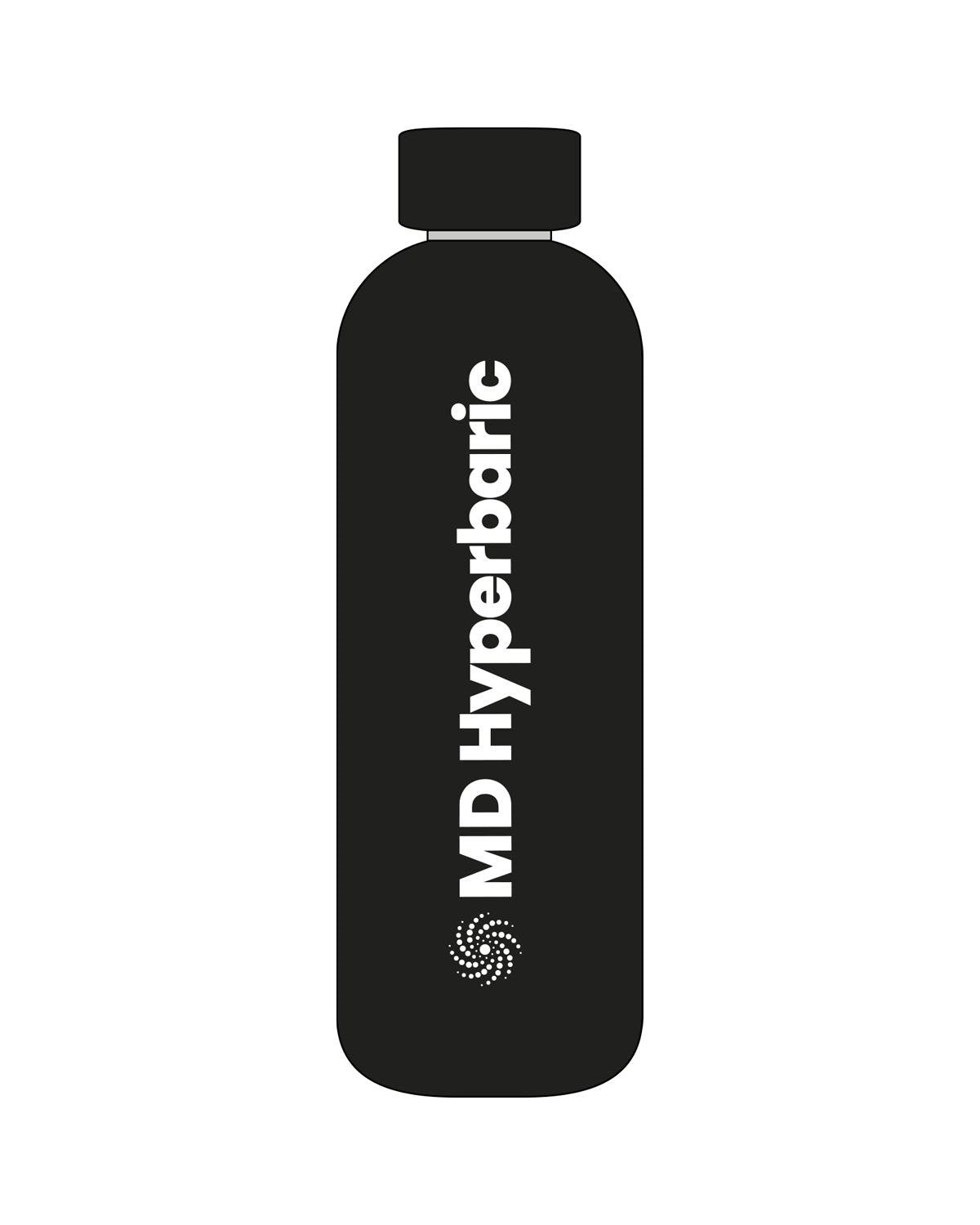 The Water Bottle - Black - MD Hyperbaric - Center Body Vertical - Printed - White