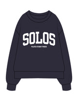 The Mens Heavyweight Crewneck - Midnight - Solos Pilates - Center Chest Stacked - Printed - White