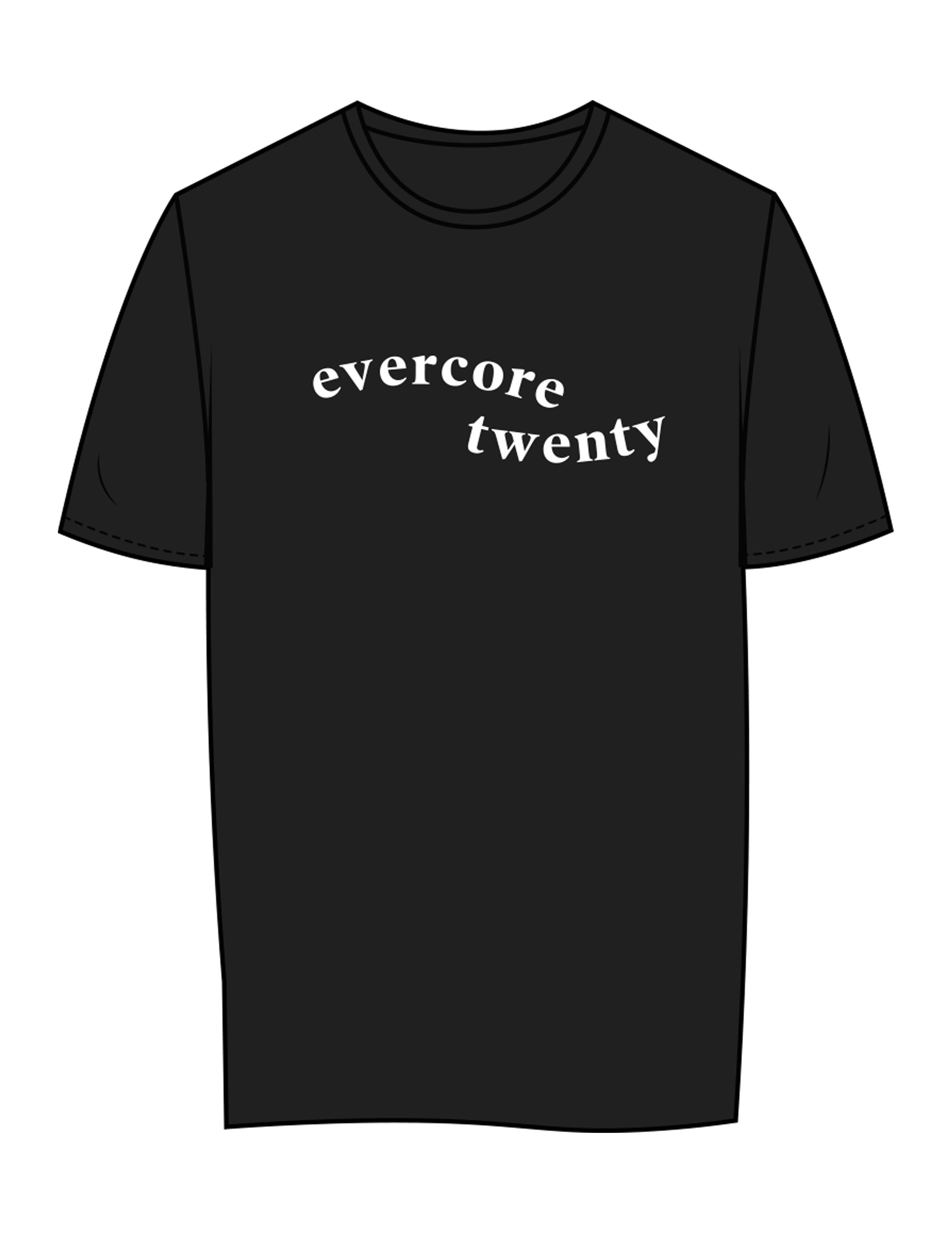 The Womens Tee - Black - EVERCORE - Center Chest Stacked & Back Image Stacked - Printed - White