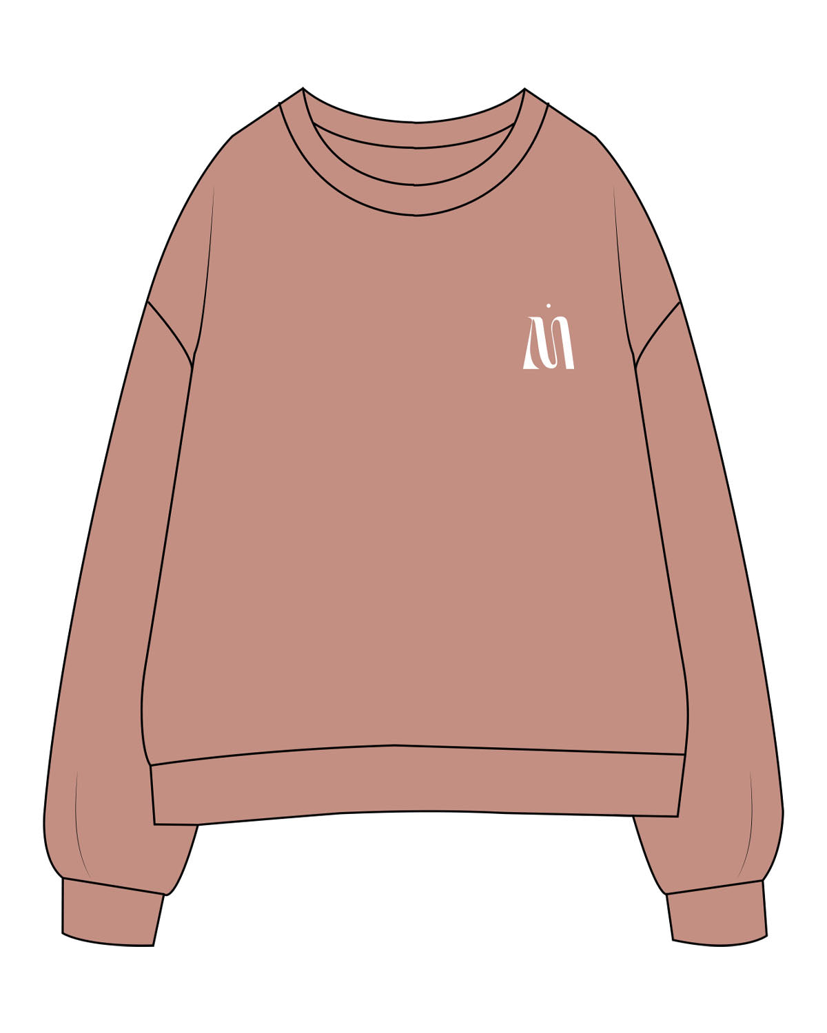 The Womens Crewneck - Clay - Modern Art - Left Chest & Back Stacked - Printed - White