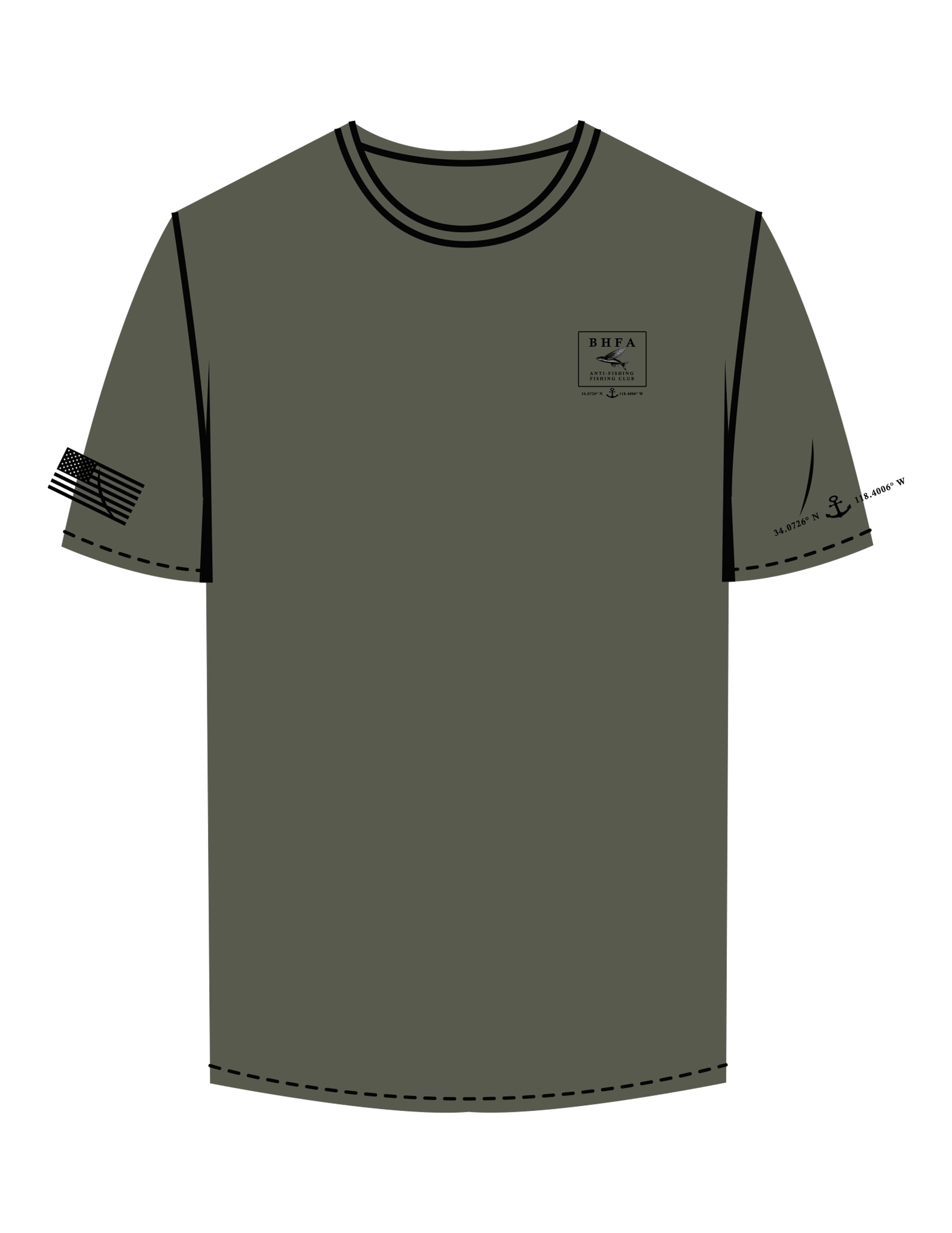 The Mens Tee - Cypress - BHF Fishing - Left Chest - Left & Right Sleeve - Back Compass - Full Color Gray