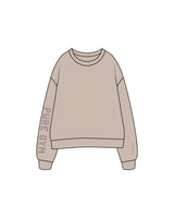 The Womens Crewneck - Bone - Pure Movement - Right Sleeve & Back Neckline - Tone on Tone