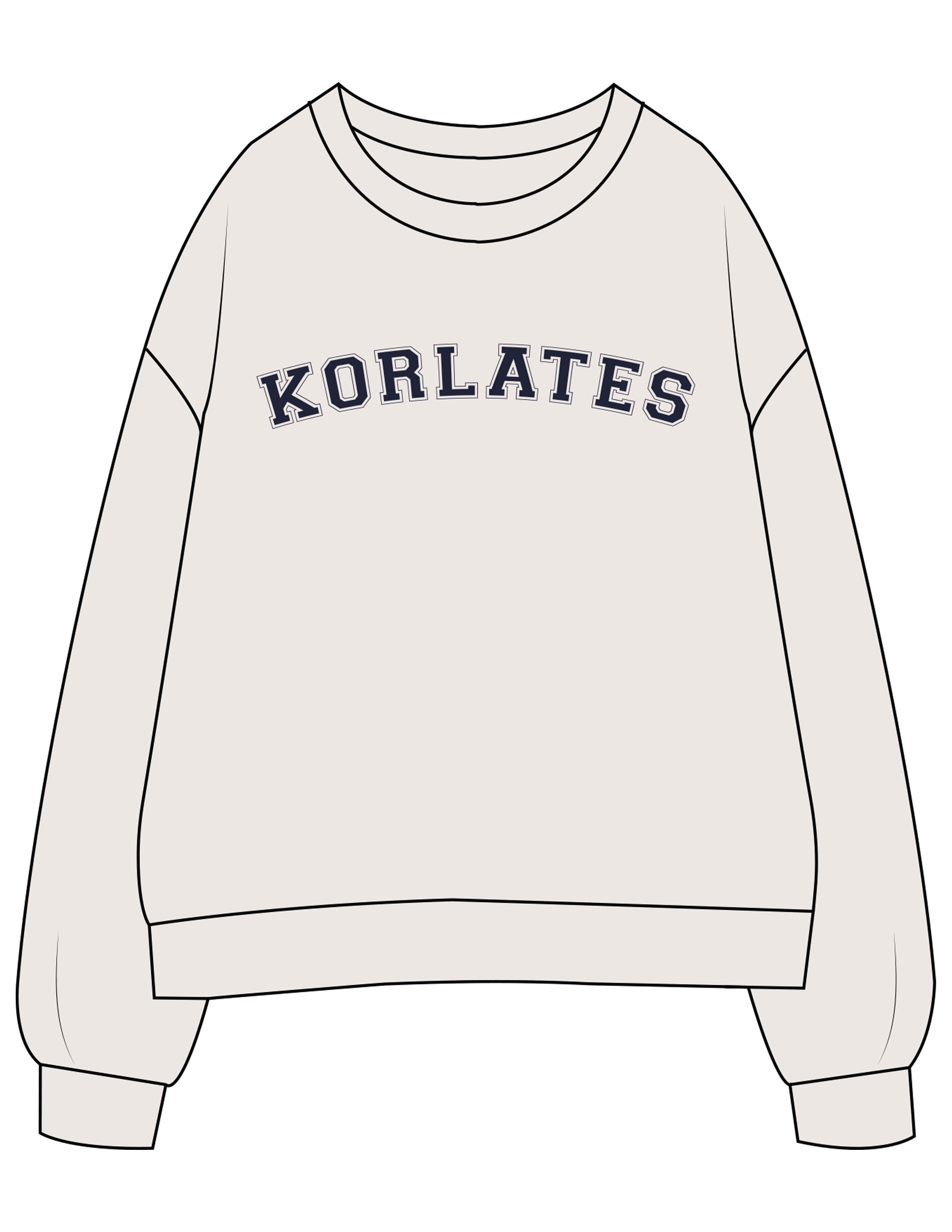 The Womens Crewneck - Bone - KORLATES FITNESS - Center Chest "KORLATES" - Printed - Full Color