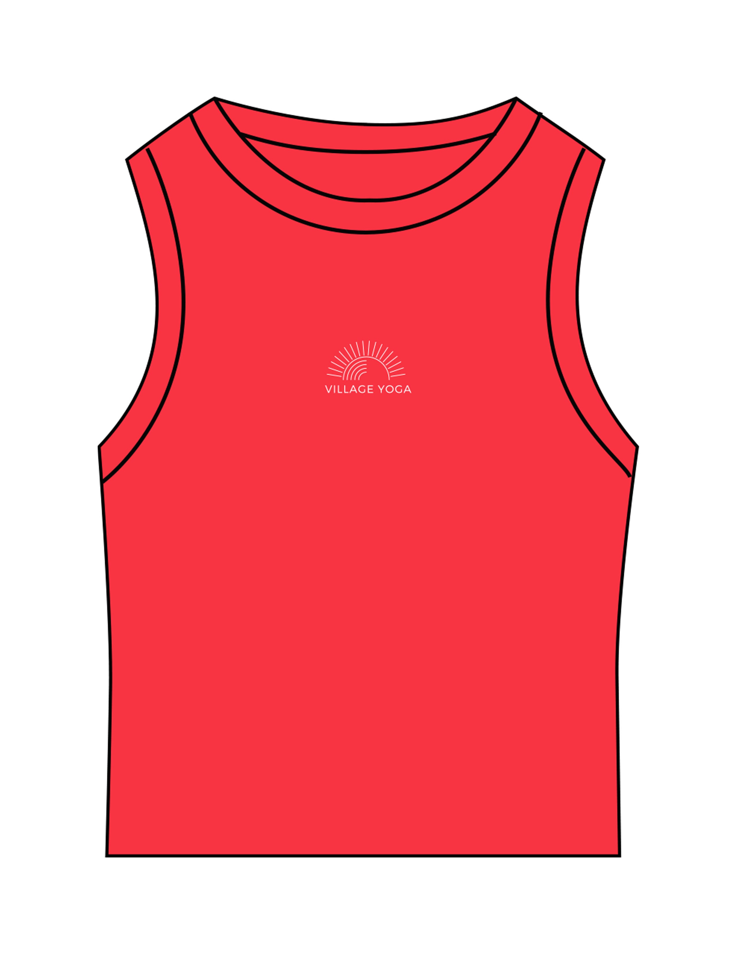 The Micro Rib Racer Crop - Red - Village Yoga - Center Chest Stacked - Embroidered - White