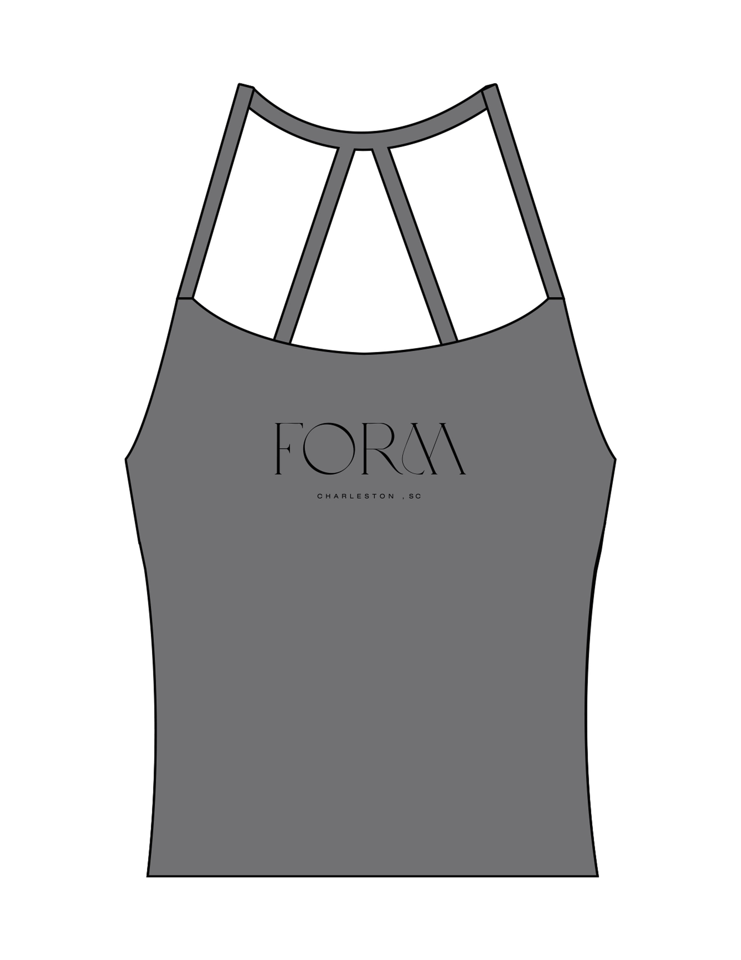 The Womens Sporty Tank - Grey - Form Charleston - Center Chest Stacked - Printed - Black