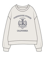 The Womens Crewneck - Bone - Powerhouse Fitness - Center Chest Stacked - Printed - Navy