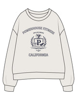 The Womens Crewneck - Bone - Powerhouse Fitness - Full Front - Printed - Navy