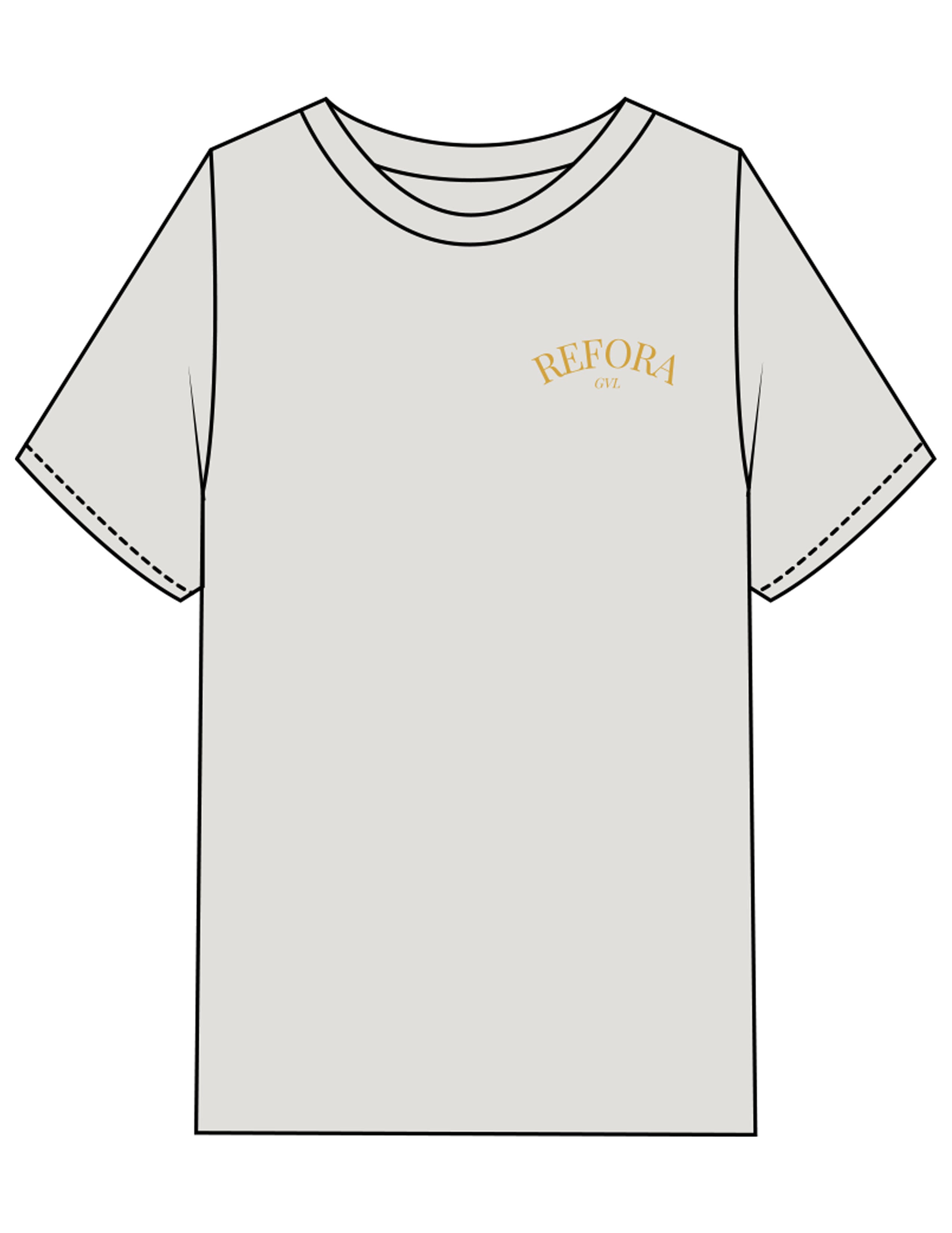 The Mens Heavyweight Tee - Washed Bone - REFORA - Left Chest Arc Stacked & Back Stacked - Printed - Gold