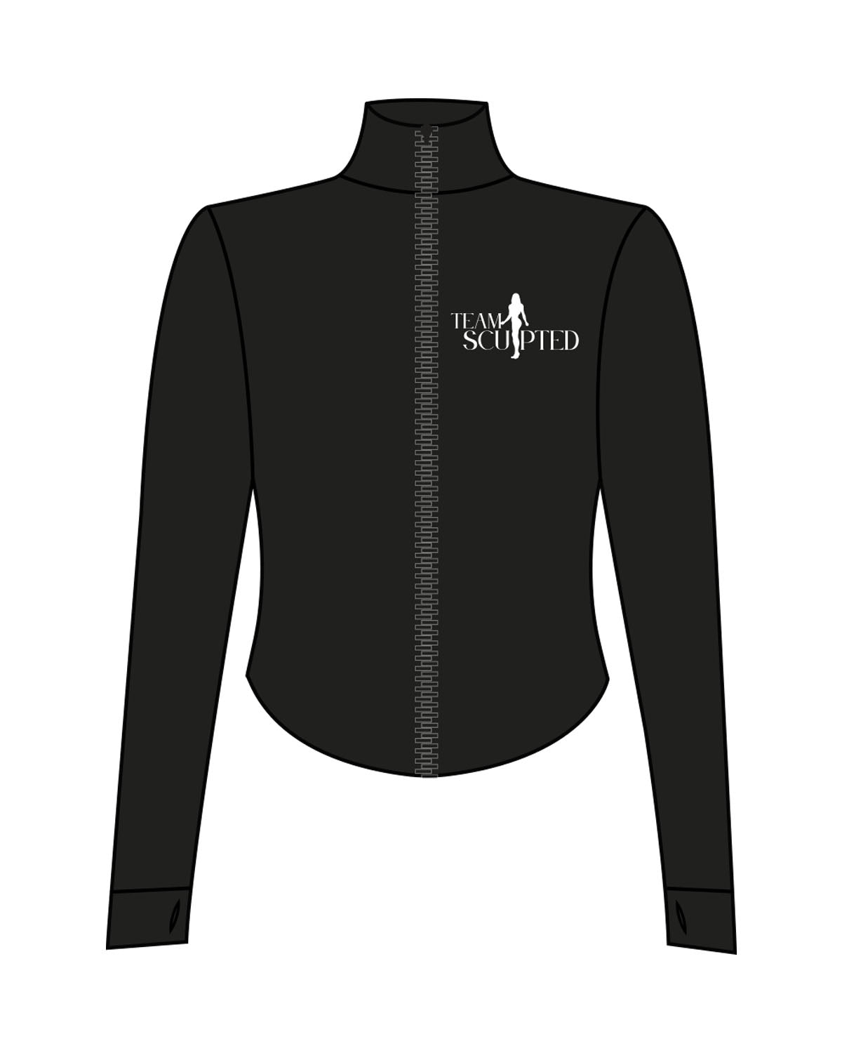The 3/4 Crop Zip Jacket - Black - Team Sculpted - Left Chest Logo & Left Back Sleeve - Printed - White