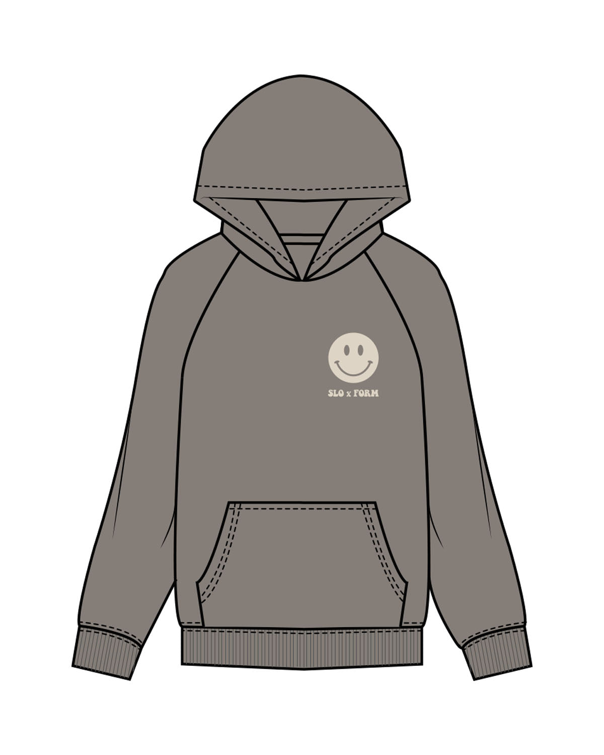 The Womens Hoodie - Washed Gray - Left Chest Stack & Back Stacked - Printed - Off White