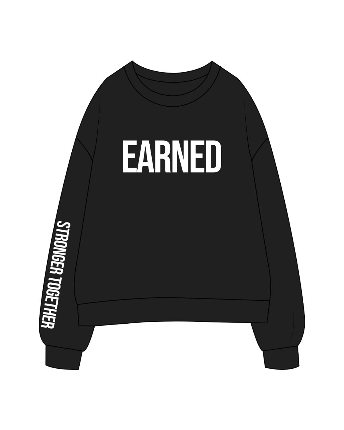 The Womens Crewneck - Black - Hi Power - Center Chest & Right Sleeve - Back Stacked - Printed - Full Color
