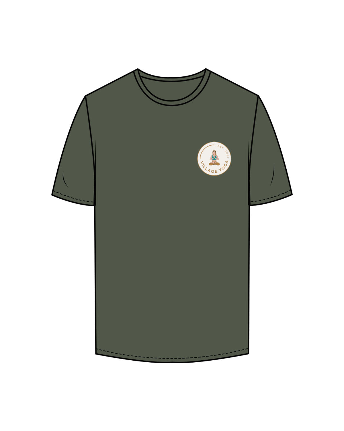 The Mens Tee - Cypress - Village Yoga - Left Chest Circular & Center Back Stacked - Printed - Full Color