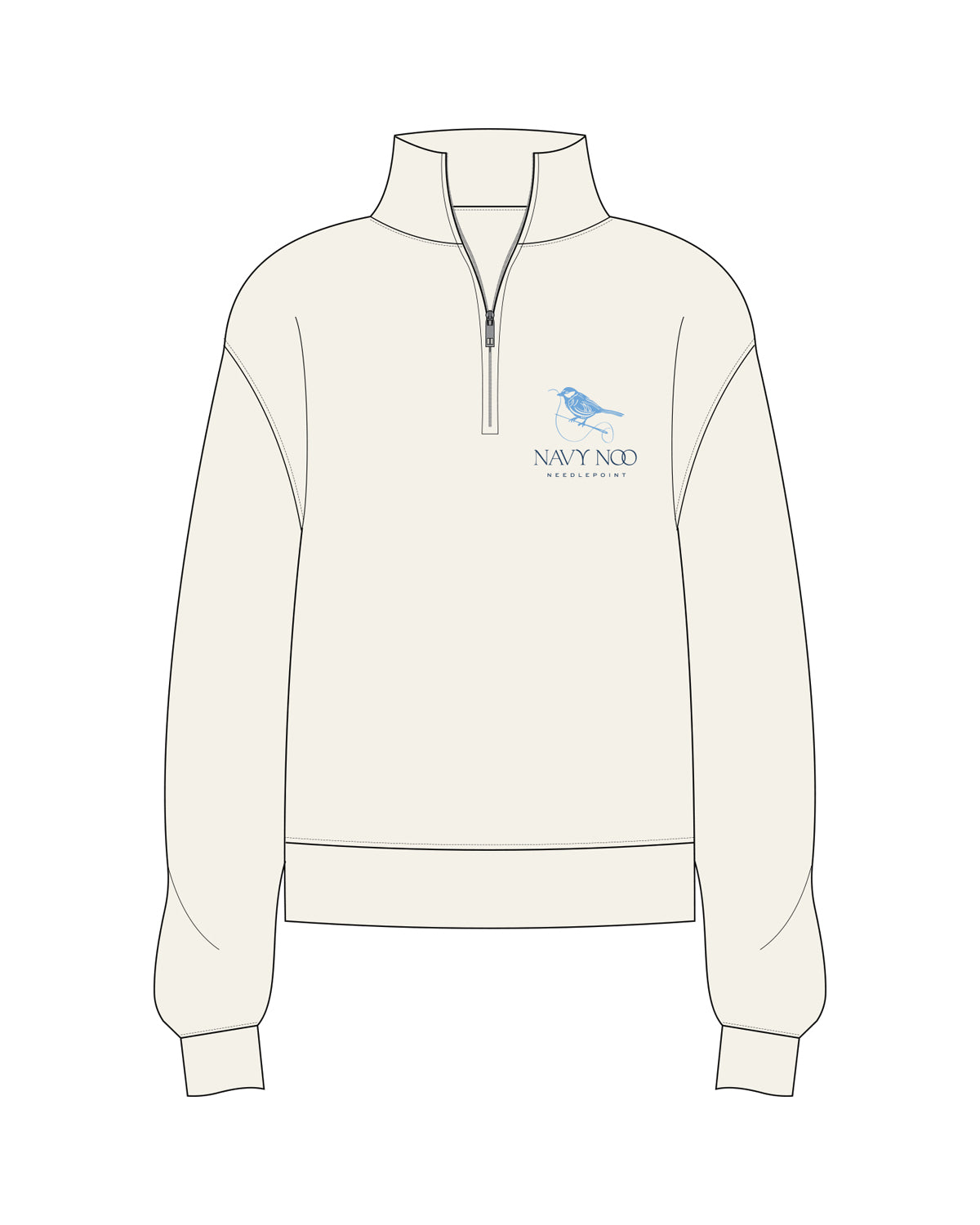 The Womens 1/4 Zip - Off White - NAVY NOO - Left Chest Stacked - Bird - Embroidered -Full Color