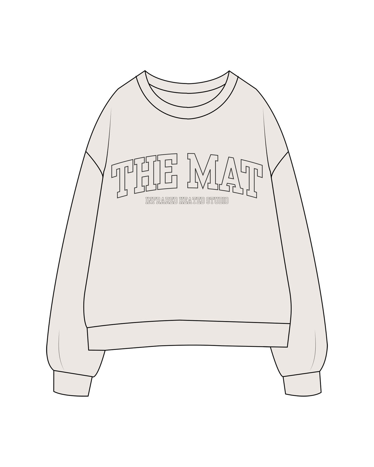 The Womens Crewneck - Bone  -  MAT - Center Chest "THE MAT" - Printed- Washed Black