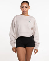 The Womens Crop Crewneck - Bone - Be The Studio - Left Chest Round - Embroidered - Green (#174B43)