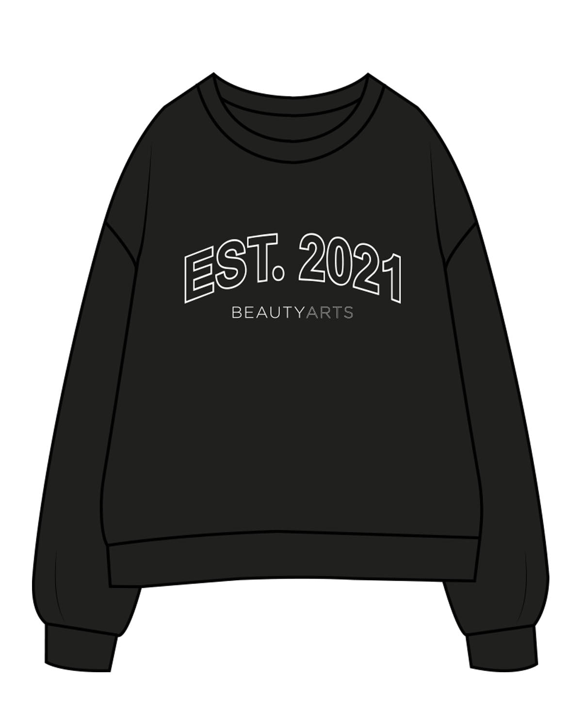 The Womens Crewneck - Black - Beauty Arts - Center Chest Stacked - White